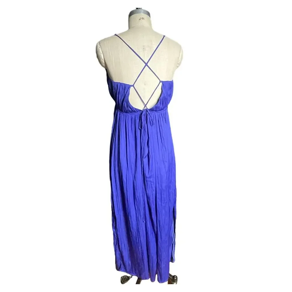 Anthropologie Strappy Halter Side-Slit Maxi Dress in Royal Blue Size Large - Picture 7 of 10